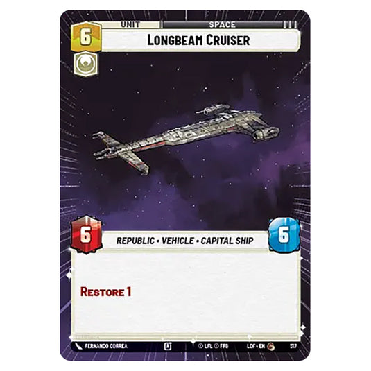 Longbeam Cruiser card from the Star Wars Unlimited set Legends of the Force