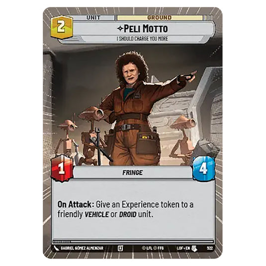 Peli MottoI Should Charge You More card from the Star Wars Unlimited set Legends of the Force