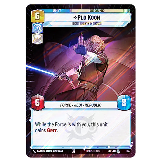 Plo Koon I Don't Believe in Chance card from the Star Wars Unlimited set Legends of the Force