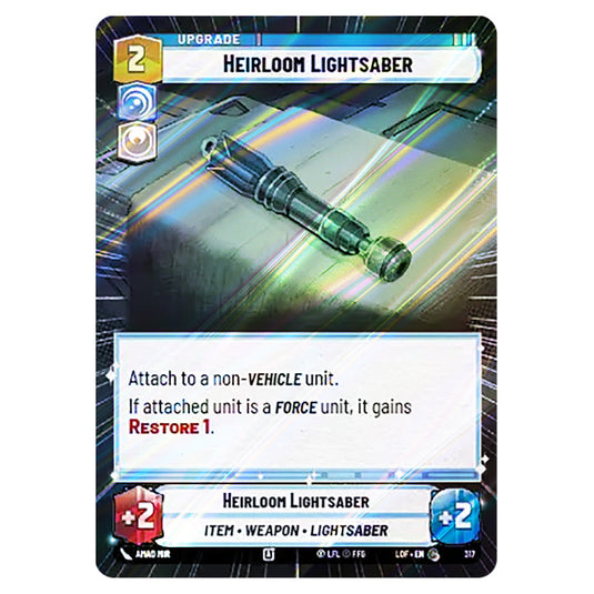 Heirloom Lightsaber card from the Star Wars Unlimited set Legends of the Force