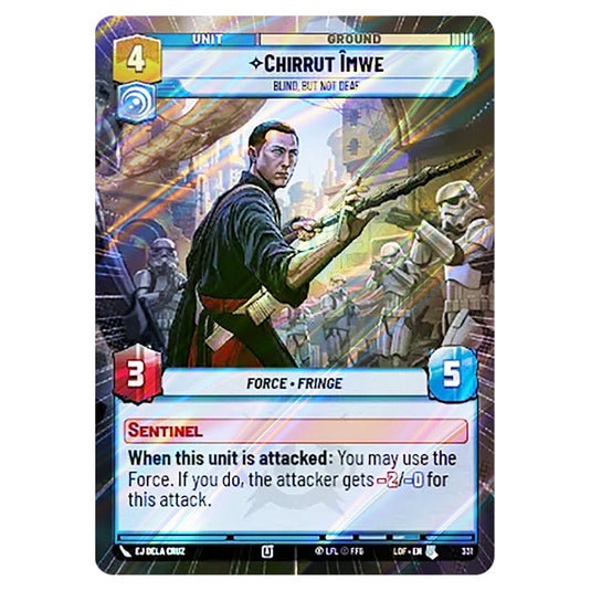 Chirrut Îmwe Blind, but not Deaf card from the Star Wars Unlimited set Legends of the Force