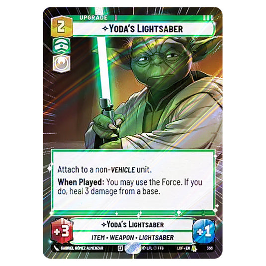 Yoda's Lightsaber card from the Star Wars Unlimited set Legends of the Force