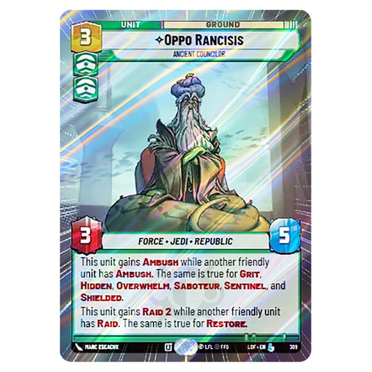 Oppo Rancisis Ancient Councilor card from the Star Wars Unlimited set Legends of the Force