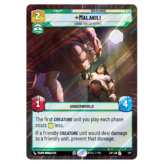 Malakili Loving Rancor Keeper card from the Star Wars Unlimited set Legends of the Force