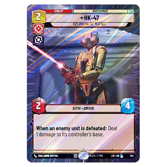 HK-47 Exclamation: Die, Meatbag! card from the Star Wars Unlimited set Legends of the Force