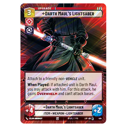 Darth Maul's Lightsaber card from the Star Wars Unlimited set Legends of the Force