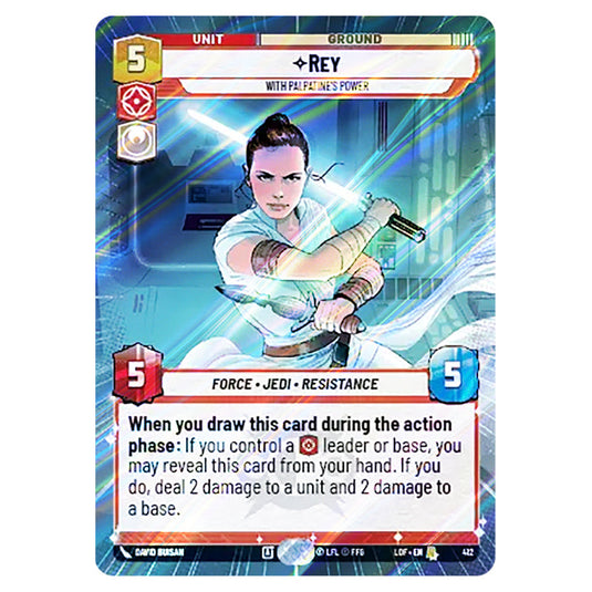Rey With Palpatine's Power card from the Star Wars Unlimited set Legends of the Force