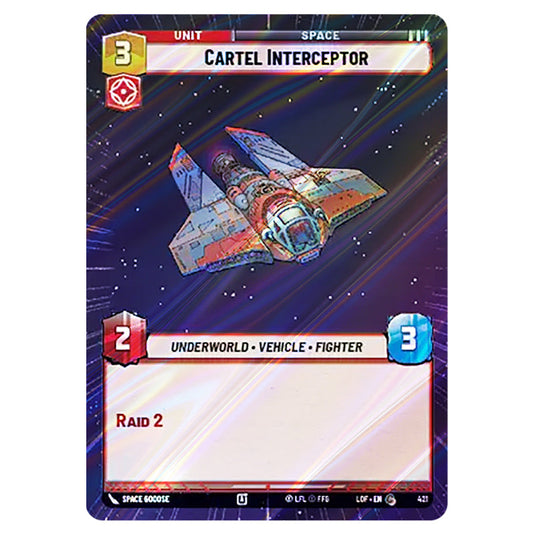 Cartel Interceptor card from the Star Wars Unlimited set Legends of the Force