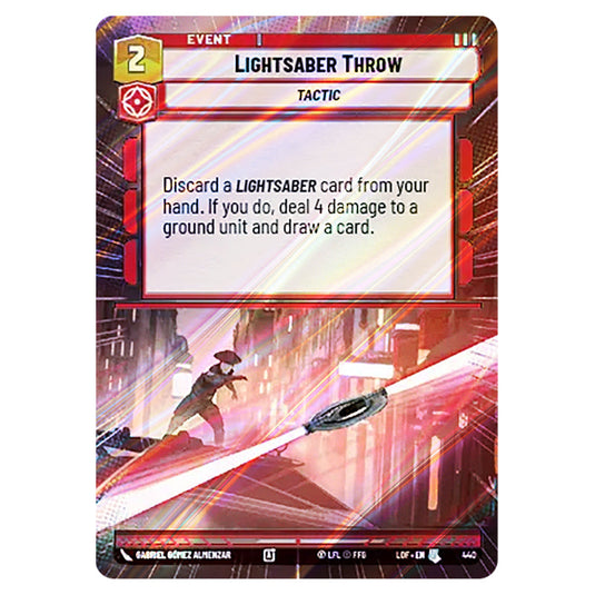 Lightsaber Throw card from the Star Wars Unlimited set Legends of the Force