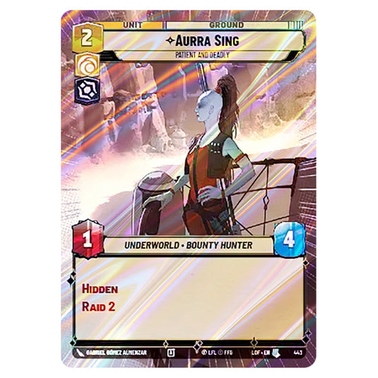 Aurra Sing Patient and Deadly card from the Star Wars Unlimited set Legends of the Force