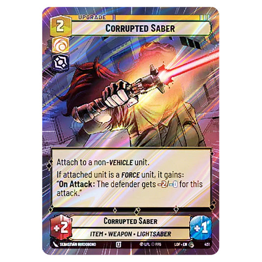 Corrupted Saber card from the Star Wars Unlimited set Legends of the Force