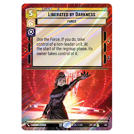 Liberated by Darkness card from the Star Wars Unlimited set Legends of the Force