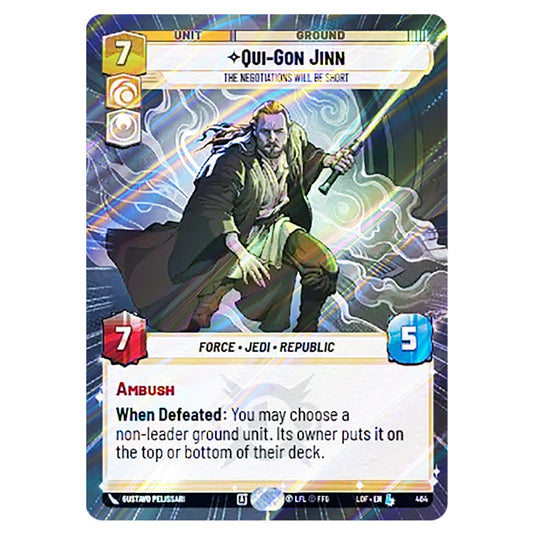 Qui-Gon Jinn The Negotiations Will Be Short card from the Star Wars Unlimited set Legends of the Force