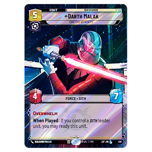 Darth Malak Covetous Apprentice card from the Star Wars Unlimited set Legends of the Force
