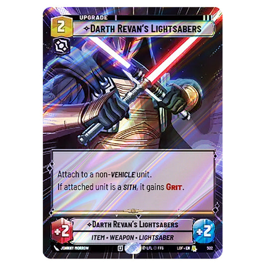 Darth Revan's Lightsabers card from the Star Wars Unlimited set Legends of the Force