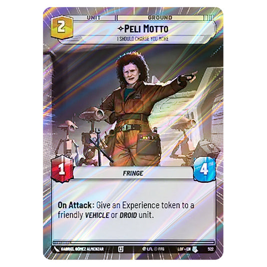 Peli MottoI Should Charge You More card from the Star Wars Unlimited set Legends of the Force