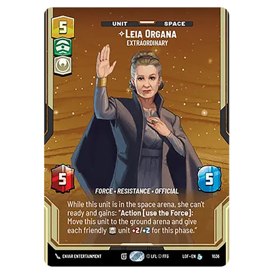Leia Organa Extraordinary card from the Star Wars Unlimited set Legends of the Force