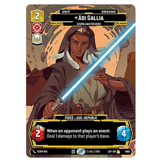 Adi Gallia Stern and Focused card from the Star Wars Unlimited set Legends of the Force