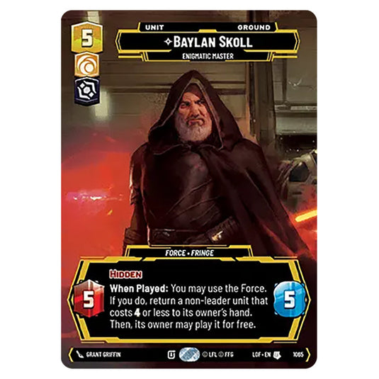 Baylan Skoll Enigmatic Master card from the Star Wars Unlimited set Legends of the Force
