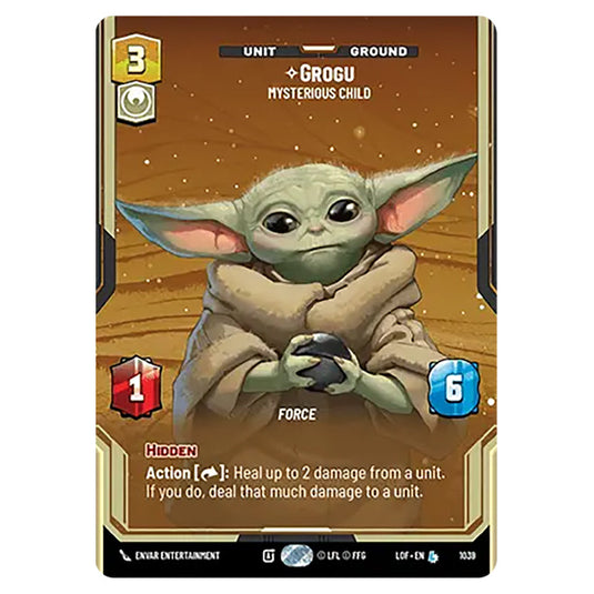Grogu Mysterious Child card from the Star Wars Unlimited set Legends of the Force