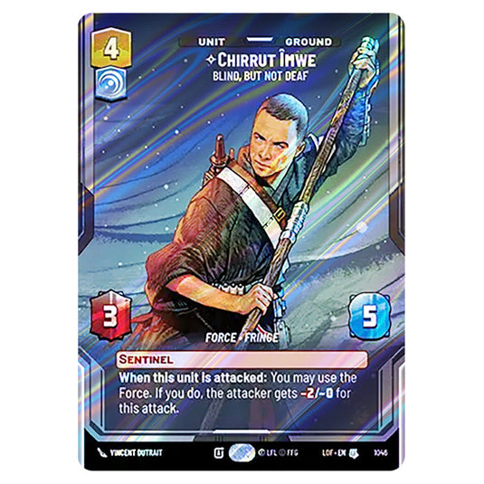 Chirrut Îmwe Blind, but not Deaf card from the Star Wars Unlimited set Legends of the Force