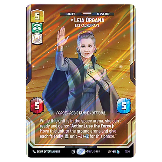 Leia Organa Extraordinary card from the Star Wars Unlimited set Legends of the Force