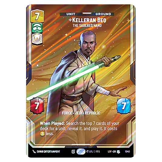 Kelleran Beq The Sabered Hand card from the Star Wars Unlimited set Legends of the Force