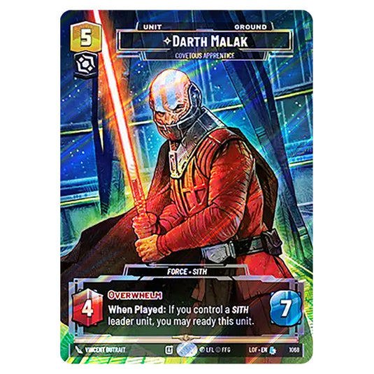 Darth Malak Covetous Apprentice card from the Star Wars Unlimited set Legends of the Force