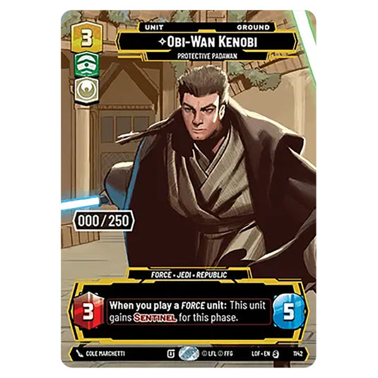 Obi-Wan Kenobi Protective Padawan card from the Star Wars Unlimited set Legends of the Force