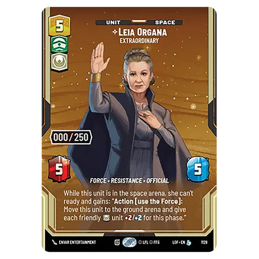 Leia Organa Extraordinary card from the Star Wars Unlimited set Legends of the Force