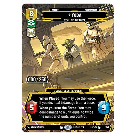 Yoda My Ally is the Force card from the Star Wars Unlimited set Legends of the Force