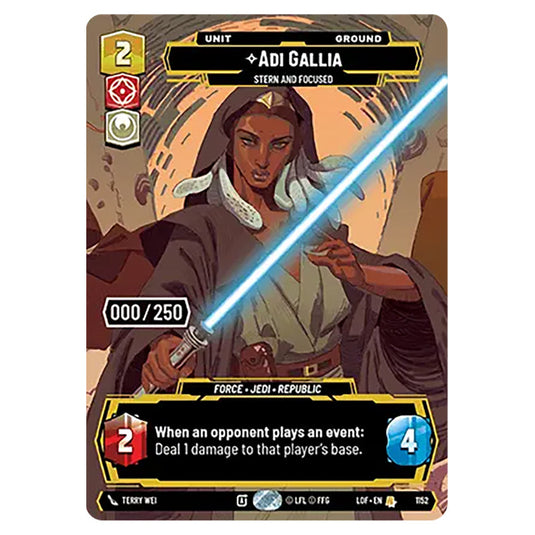 Adi Gallia Stern and Focused card from the Star Wars Unlimited set Legends of the Force