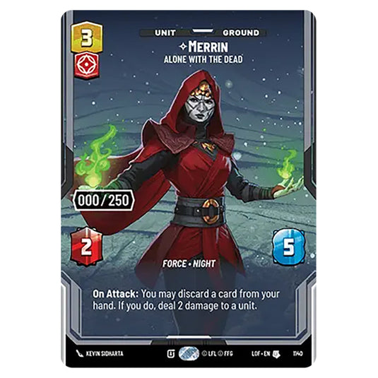 Merrin Alone with the Dead card from the Star Wars Unlimited set Legends of the Force