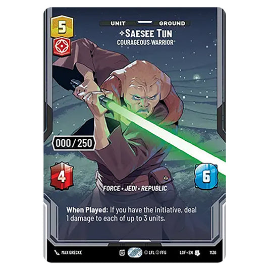 Saesee Tiin Courageous Warrior card from the Star Wars Unlimited set Legends of the Force