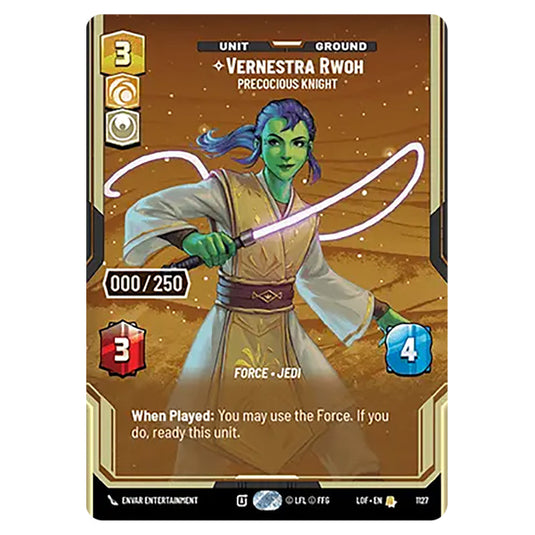 Vernestra Rwoh Precocious Knight card from the Star Wars Unlimited set Legends of the Force