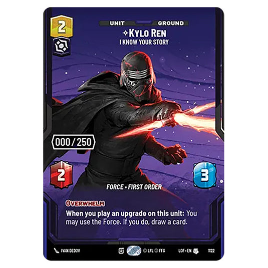 Kylo RenI Know Your Story card from the Star Wars Unlimited set Legends of the Force
