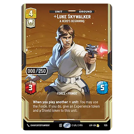 Luke Skywalker A Hero's Beginning card from the Star Wars Unlimited set Legends of the Force