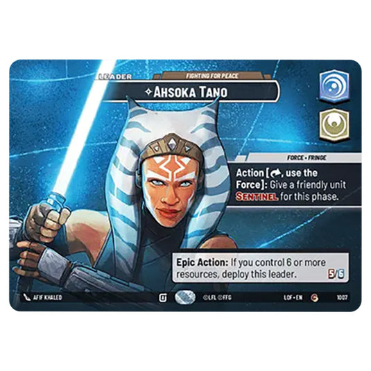 Ahsoka Tano Fighting For Peace card from the Star Wars Unlimited set Legends of the Force