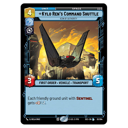 Kylo Ren's Command Shuttle Icon of Authority card from the Star Wars Unlimited Set Secrets of Power