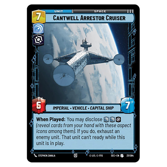 Cantwell Arrestor Cruiser card from the Star Wars Unlimited Set Secrets of Power