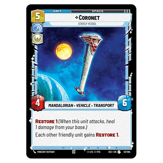 Coronet Stately Vessel card from the Star Wars Unlimited Set Secrets of Power