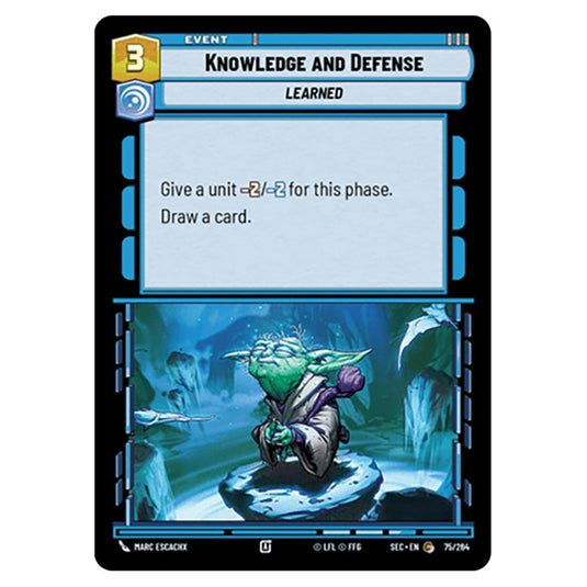 Knowledge and Defense card from the Star Wars Unlimited Set Secrets of Power