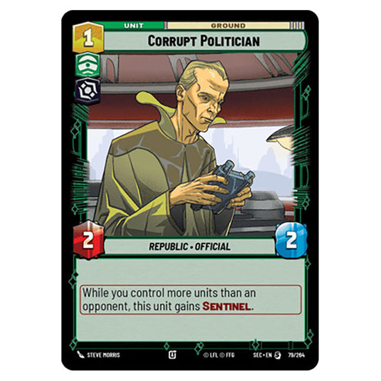 Corrupt Politician card from the Star Wars Unlimited Set Secrets of Power