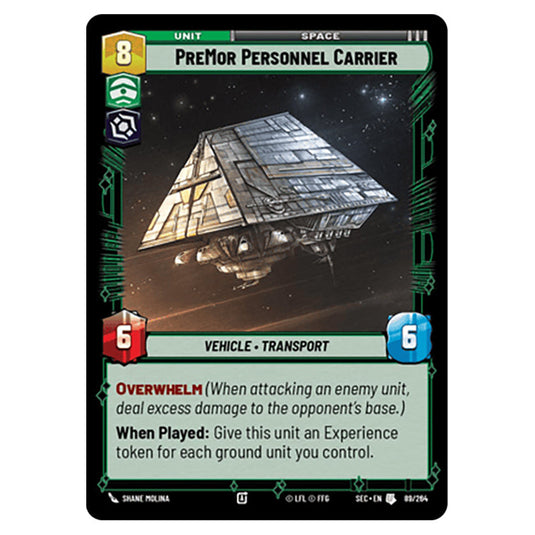 Pre Mor Personnel Carrier card from the Star Wars Unlimited Set Secrets of Power