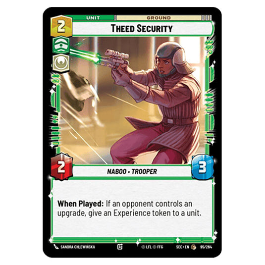 Theed Security card from the Star Wars Unlimited Set Secrets of Power