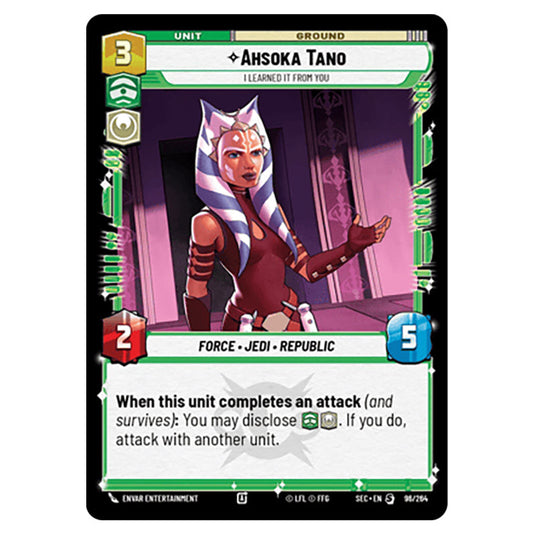 Ahsoka Tano I Learned It from You card from the Star Wars Unlimited Set Secrets of Power