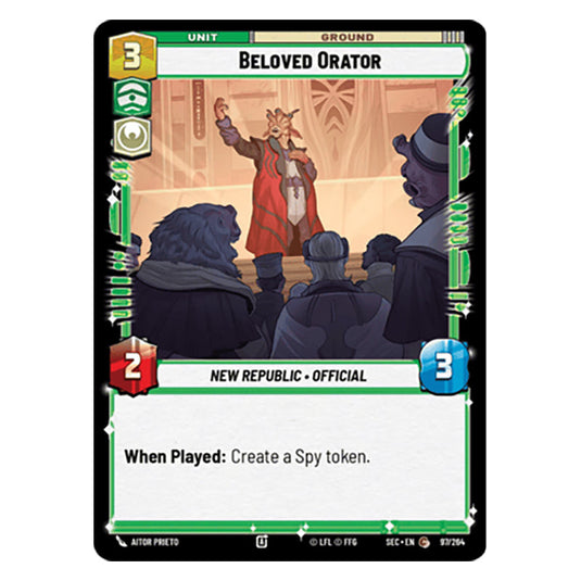 Beloved Orator card from the Star Wars Unlimited Set Secrets of Power