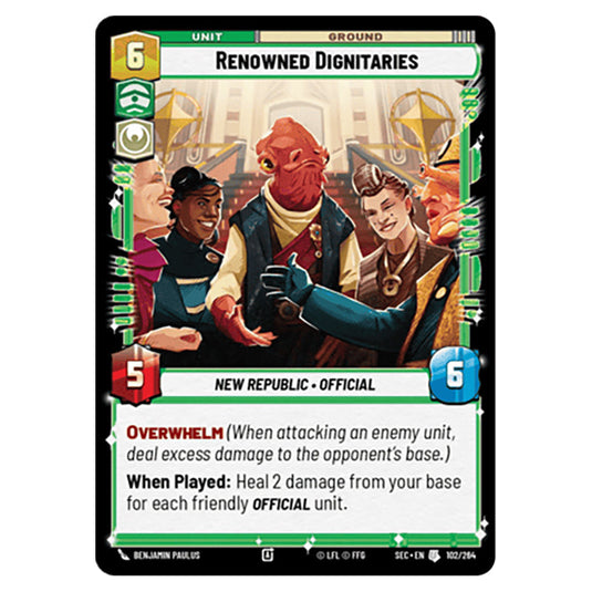 Renowned Dignitaries card from the Star Wars Unlimited Set Secrets of Power