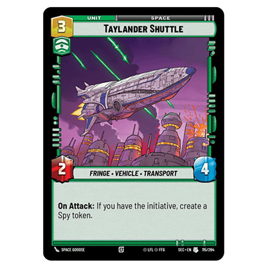 Taylander Shuttle card from the Star Wars Unlimited Set Secrets of Power