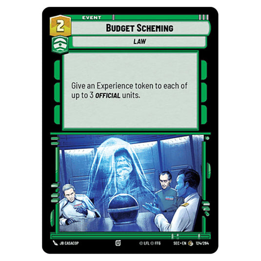 Budget Scheming card from the Star Wars Unlimited Set Secrets of Power